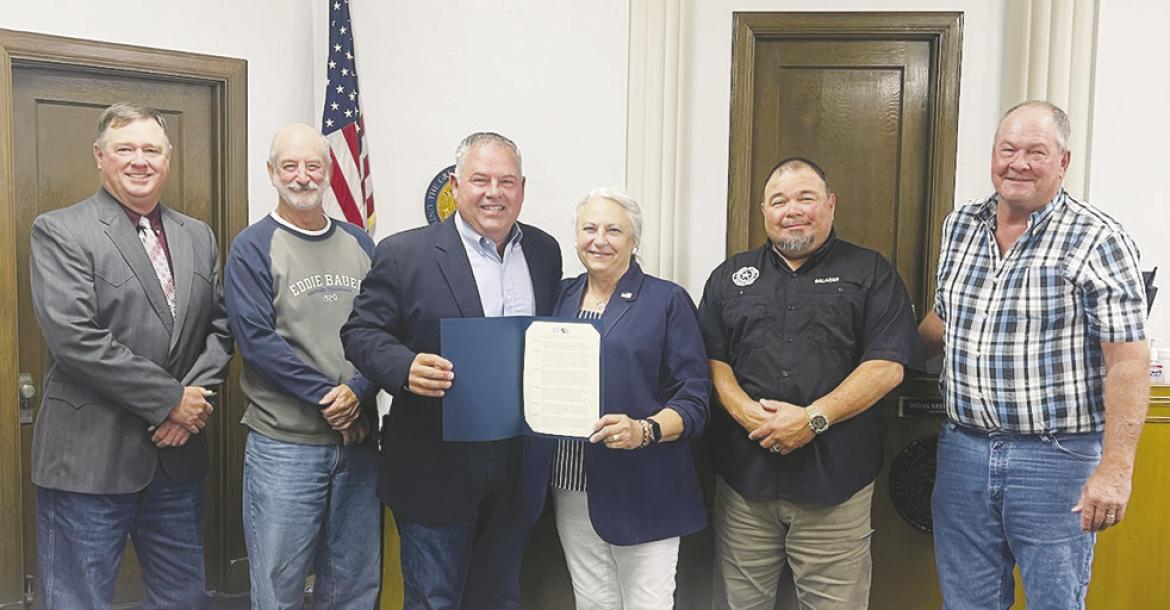 Jack County Commissioners presented Sharon Van Baale with a proclamation remembering Thursday, May 2 as a National Day of Prayer. Ceremonies will be held outside the Jack County Courthouse as well as both Perrin and Bryson beginning at noon. The public is invited and encouraged to attend as prayers will be sent honoring the military, the family, law enforcement and other entities. Contributed photo